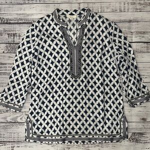 Charter Club Linen Navy and White Patterned Tunic Sz. M